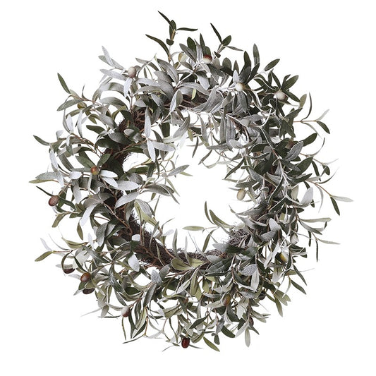 Snowy Olive Leaf Wreath 55cm