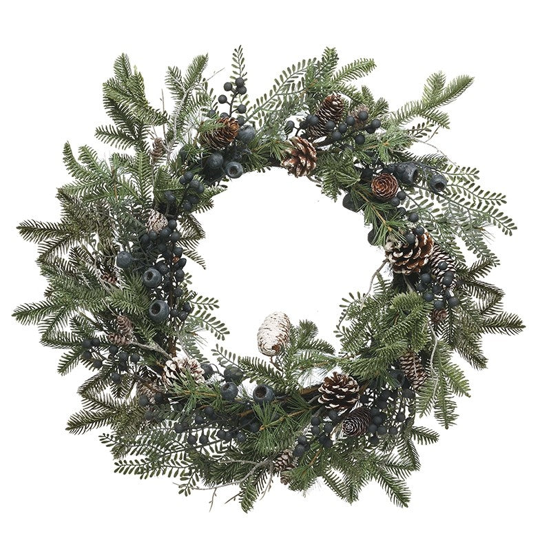 Fir and Blue Berries Winter Wreath 56cm