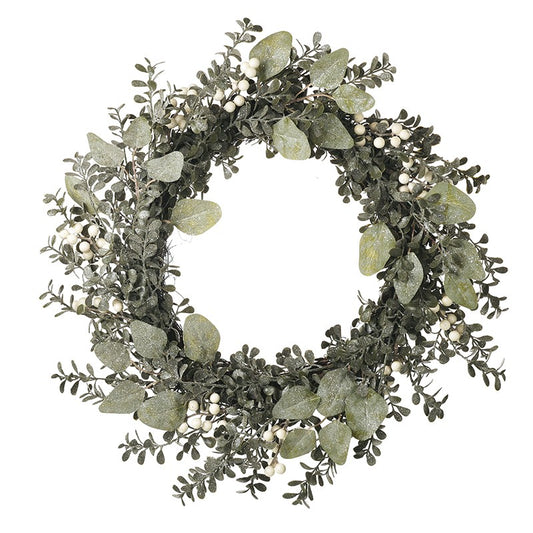 Frosted Boxwood and Berries Winter Wreath 60cm