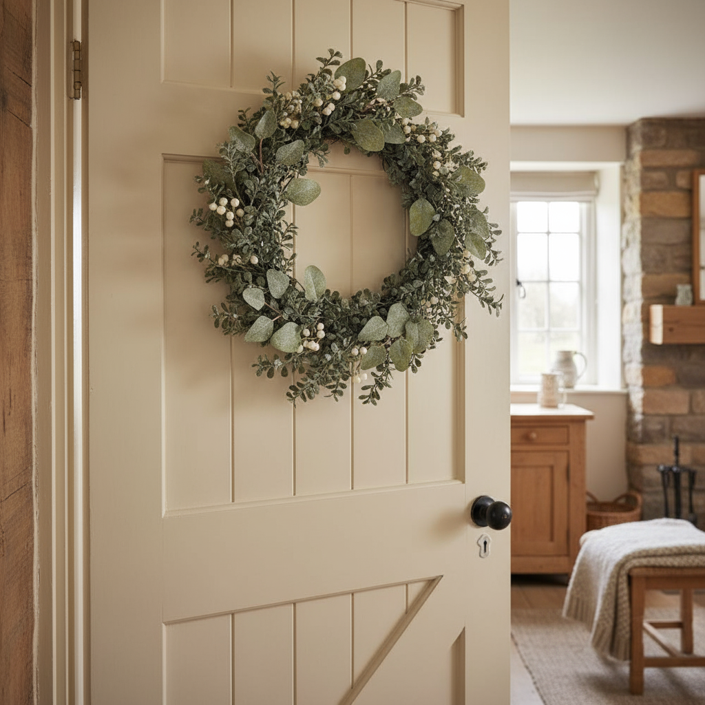 Frosted Boxwood and Berries Winter Wreath 60cm