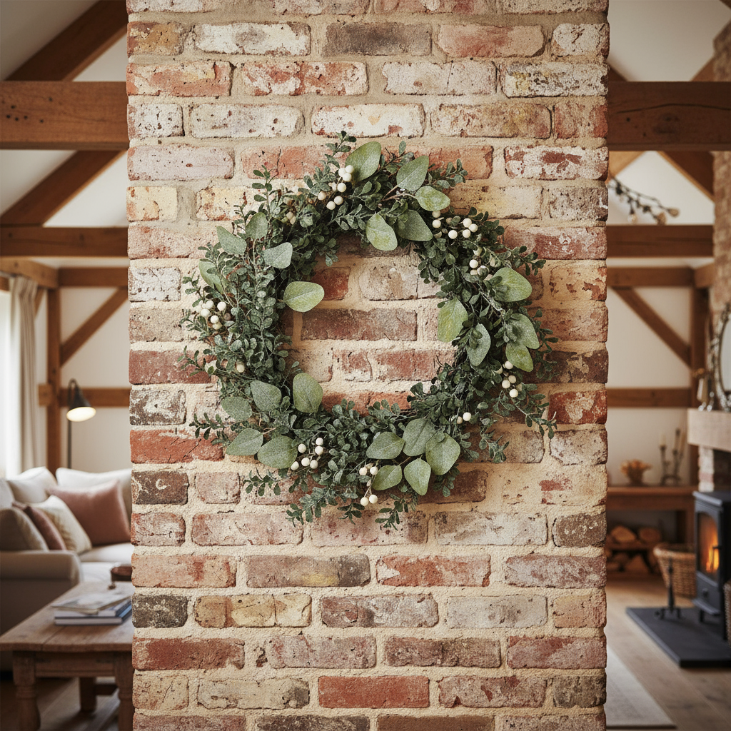 Frosted Boxwood and Berries Winter Wreath 60cm