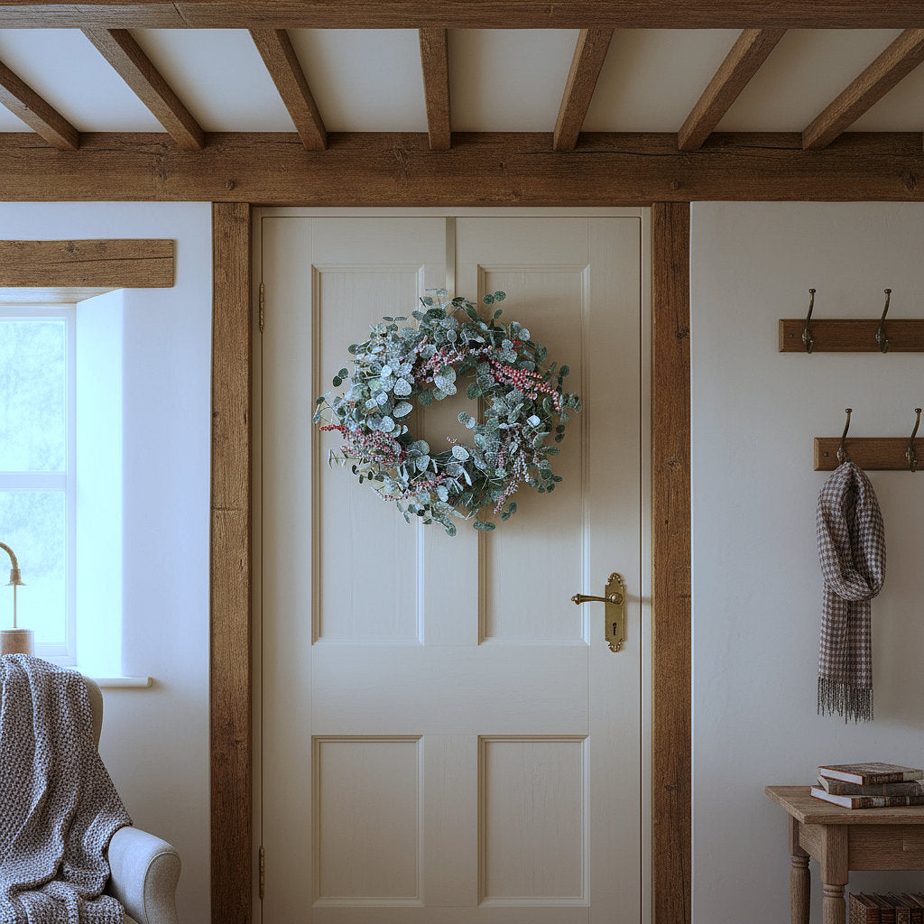Snow Dusted Eucalyptus & Red Berry Winter Wreath 70cm
