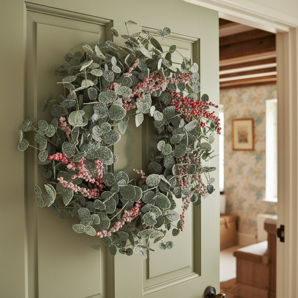 Snow Dusted Eucalyptus & Red Berry Winter Wreath 70cm