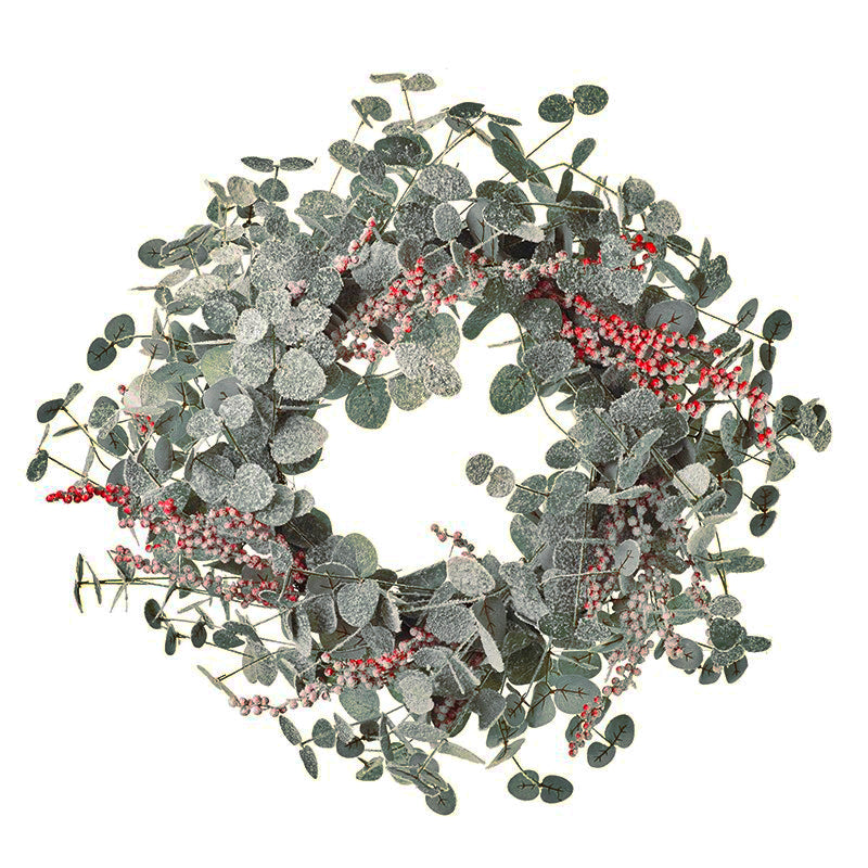 Snow Dusted Eucalyptus & Red Berry Winter Wreath 70cm