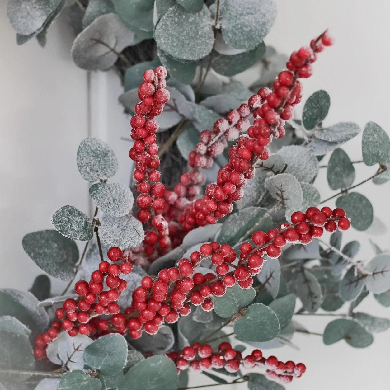 Snow Dusted Eucalyptus & Red Berry Winter Wreath 70cm