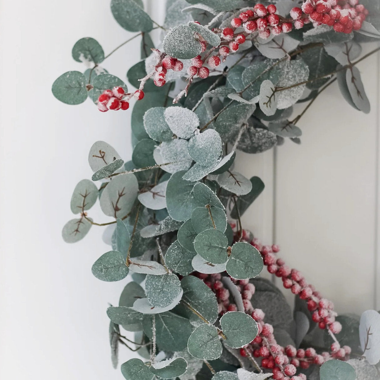 Snow Dusted Eucalyptus & Red Berry Winter Wreath 70cm