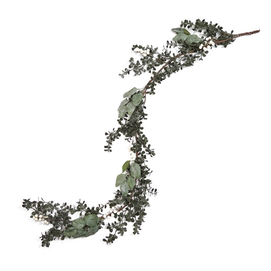Frosted Boxwood & White Berries Garland 150cm