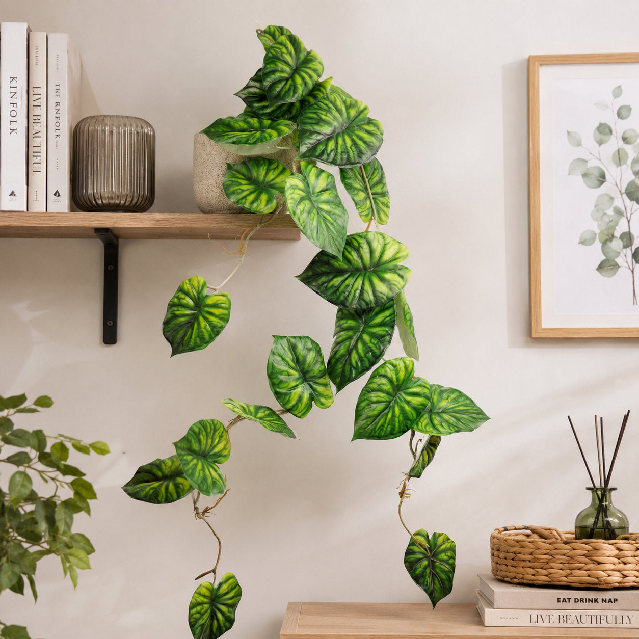 Artificial Hanging Trailing Plant Alocasia Dragon Scale 120cm - Green