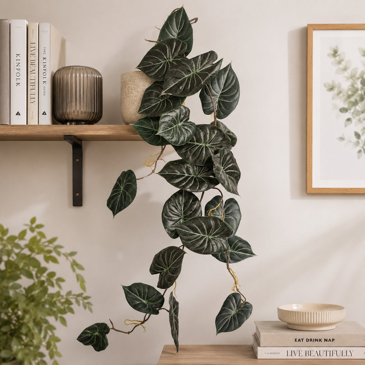Artificial Hanging Trailing Plant Alocasia Dragon Scale 120cm - Dark