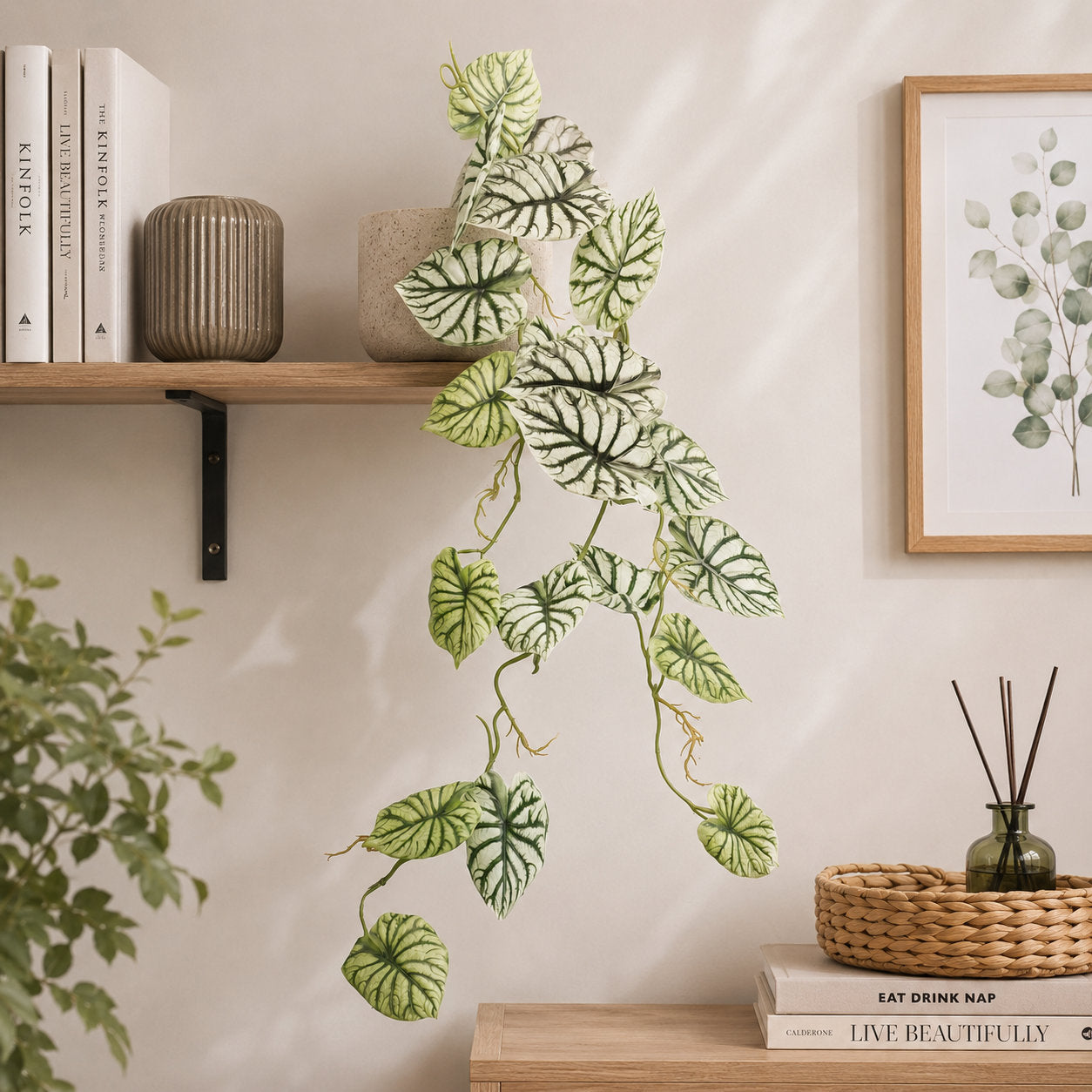 Artificial Hanging Trailing Plant Alocasia Dragon Scale 120cm - Light