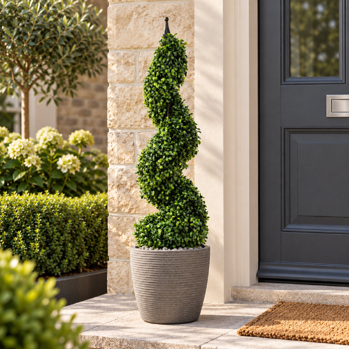 90cm Artificial Boxwood Spiral Topiary Tree - UV Resistant Outdoor