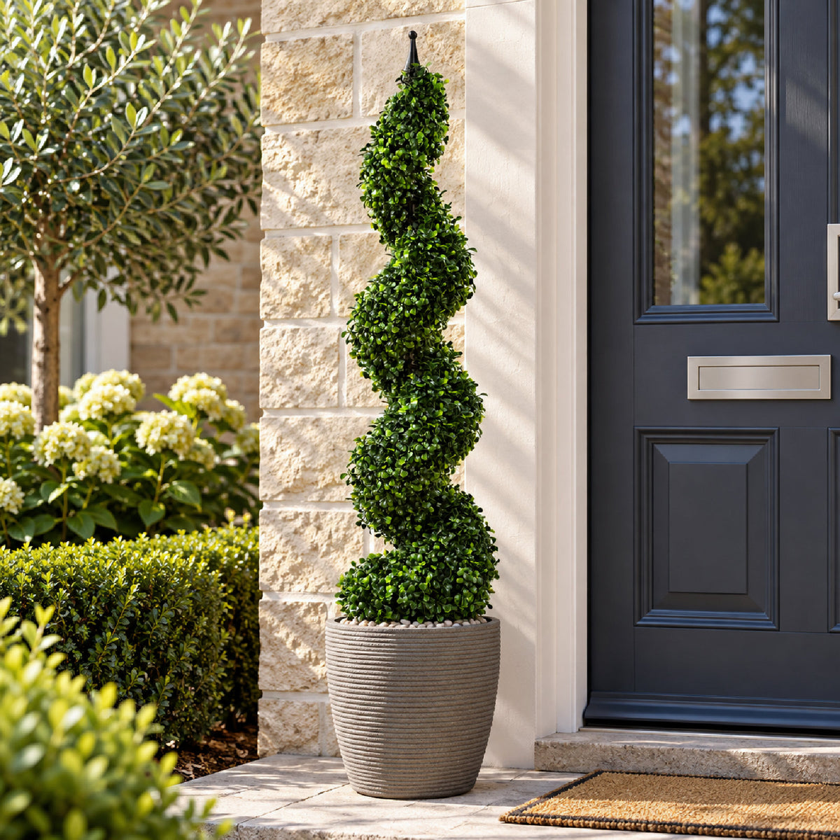 120cm Artificial Boxwood Spiral Topiary Tree - UV Resistant Outdoor