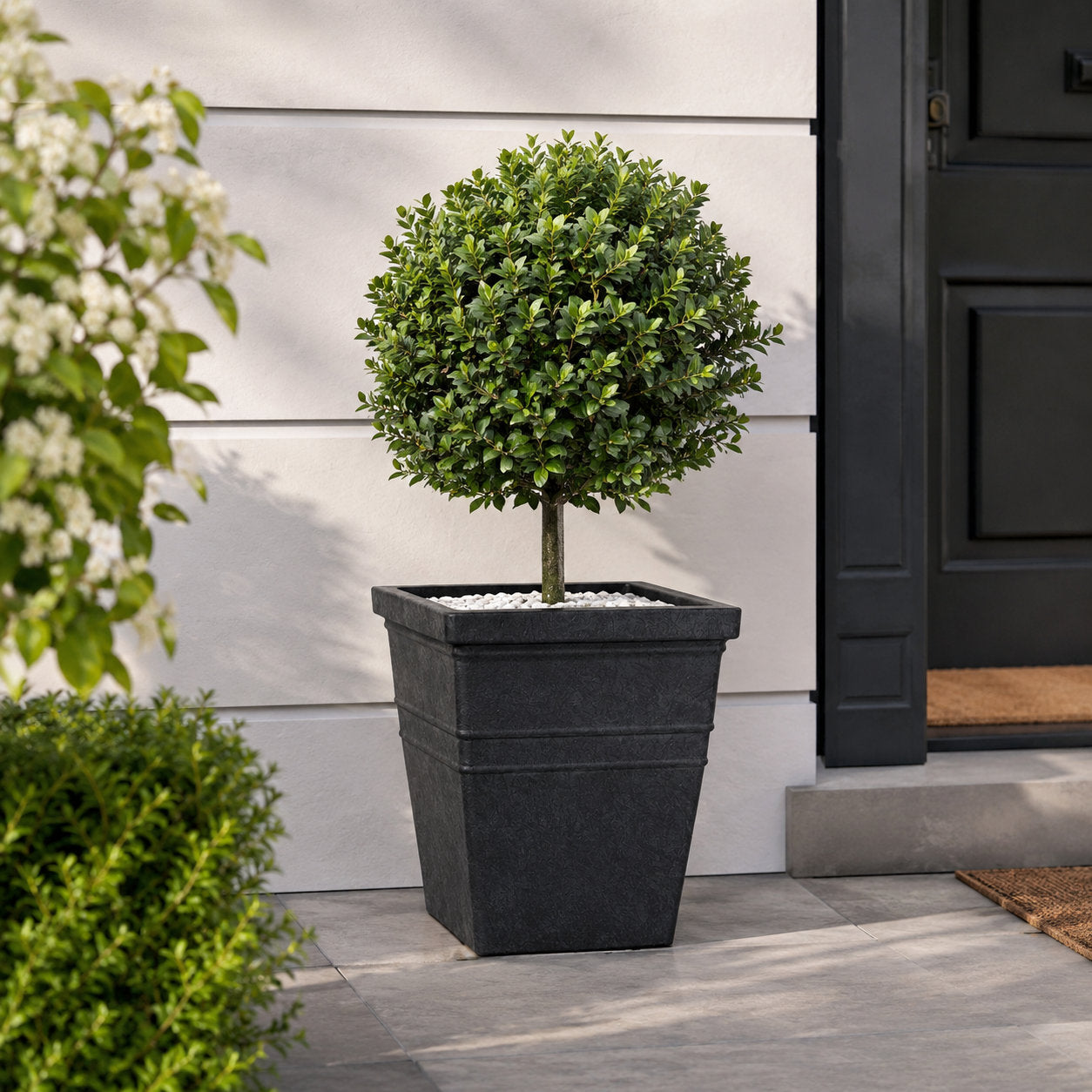 Square Stone Effect Plant Pot 33 x 33 x 34cm 21L - Charcoal Black