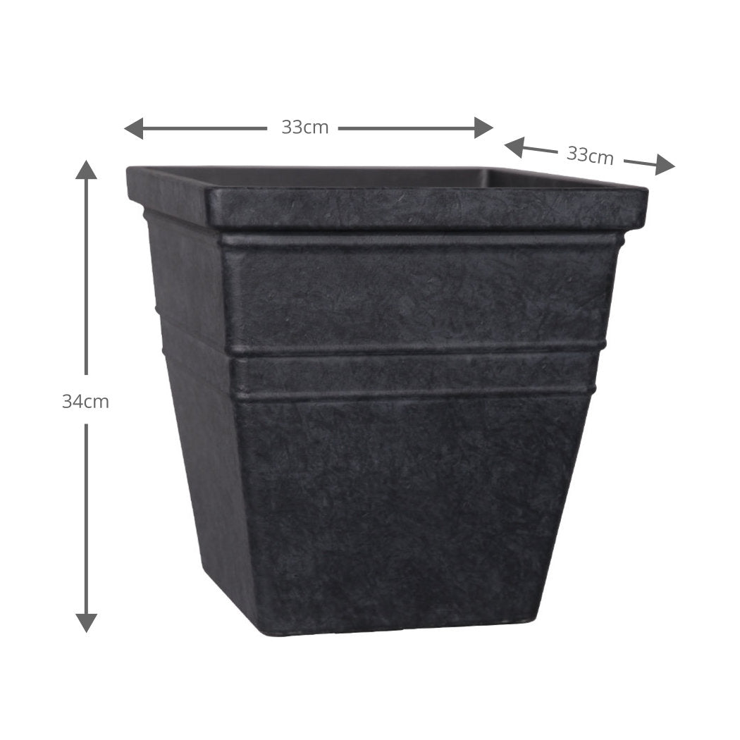 Square Stone Effect Plant Pot 33 x 33 x 34cm 21L - Charcoal Black