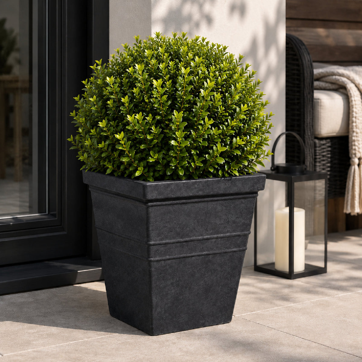 Siena Tapered Square Plant Pot 33 x 34cm 21L - Charcoal Black