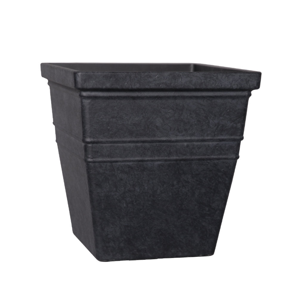 Square Stone Effect Plant Pot 33 x 33 x 34cm 21L - Charcoal Black