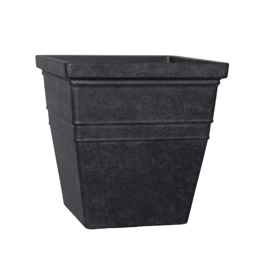 Square Stone Effect Plant Pot 33 x 33 x 34cm 21L - Charcoal Black