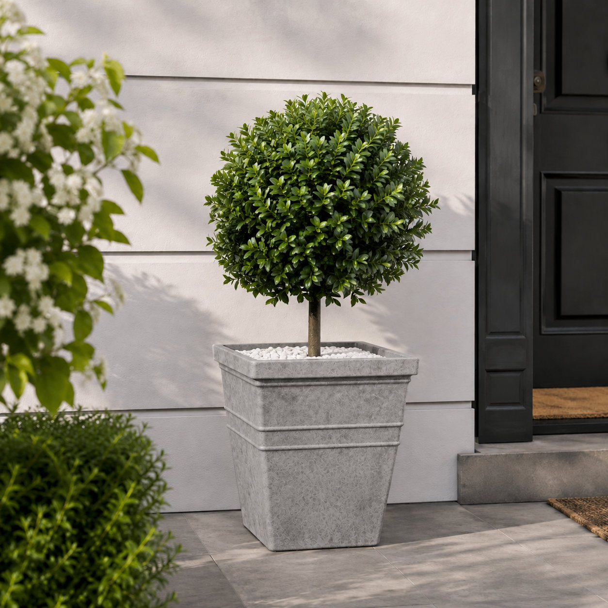 Square Stone Effect Plant Pot 33 x 33 x 34cm 21L - Misty Grey