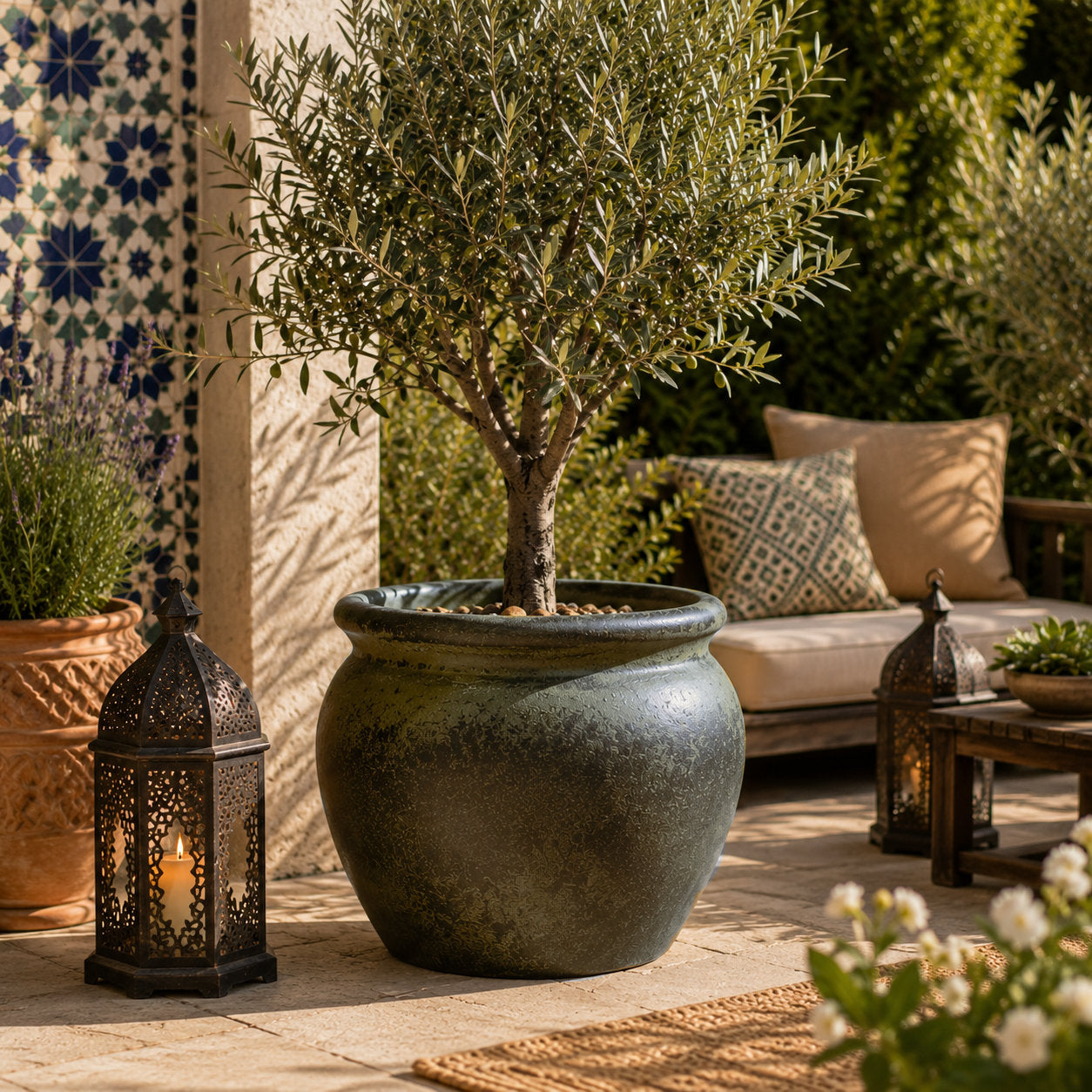 Large Belly Plant Pot 48 x 48 x 37cm – Moss Patina