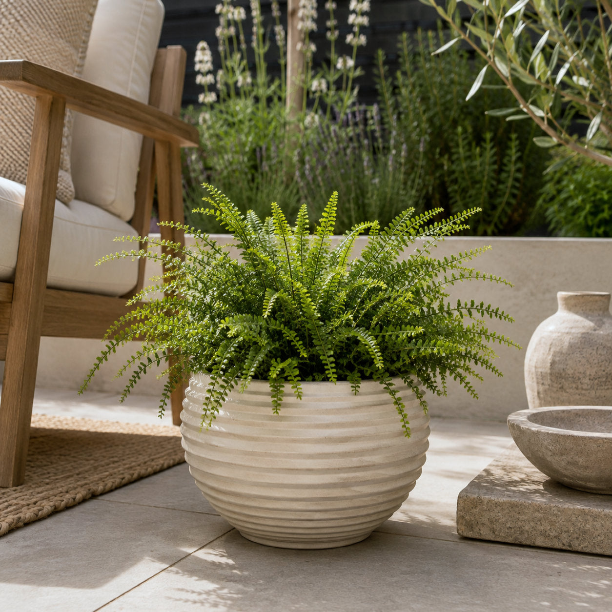 Round Ribbed Plant Pot 29 x 29 x 19cm 9L - Beige