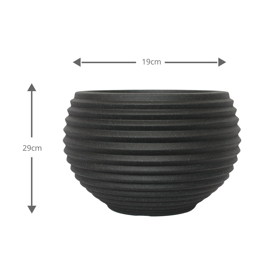 Round Ribbed Plant Pot 29 x 29 x 19cm 9L - Black