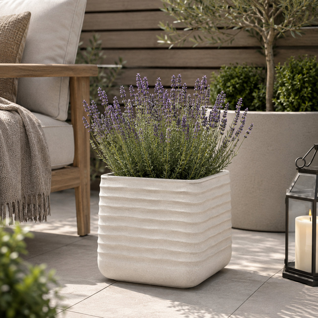 Oslo Square Ripple Plant Pot 28 x 28cm 18L - Beige