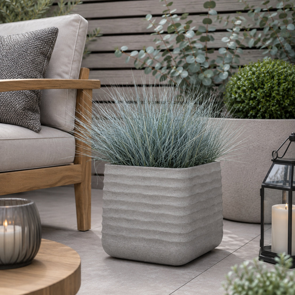 Oslo Square Ripple Plant Pot 28 x 28cm 18L - Grey