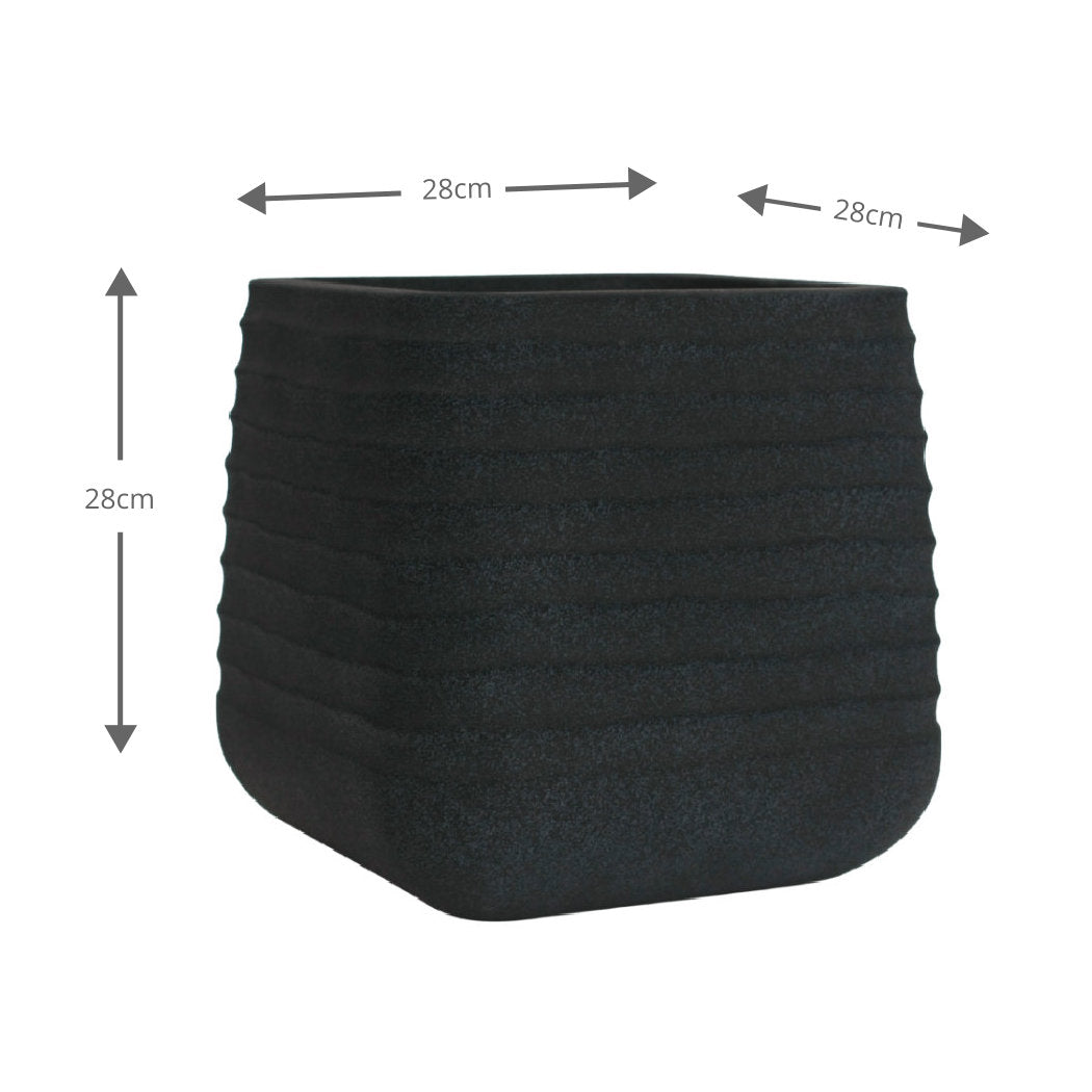 Oslo Square Ripple Plant Pot 28 x 28cm 18L - Black