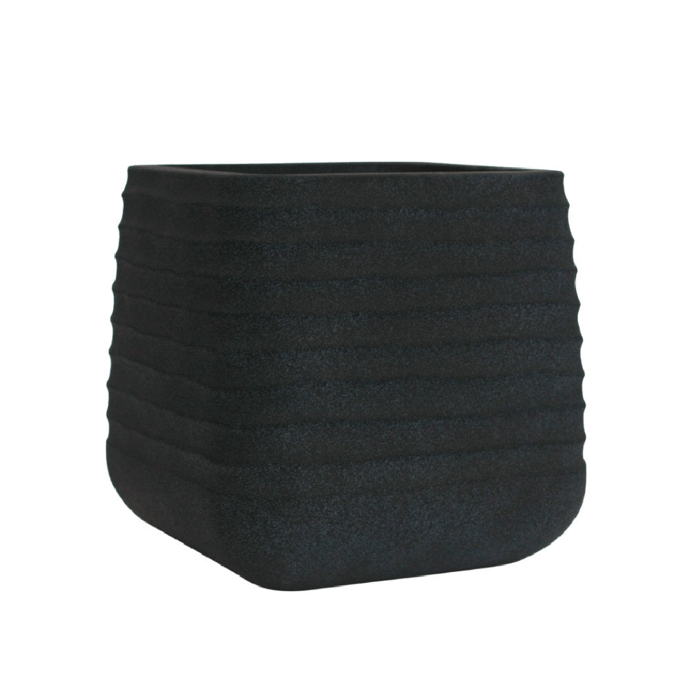Oslo Square Ripple Plant Pot 28 x 28cm 18L - Black