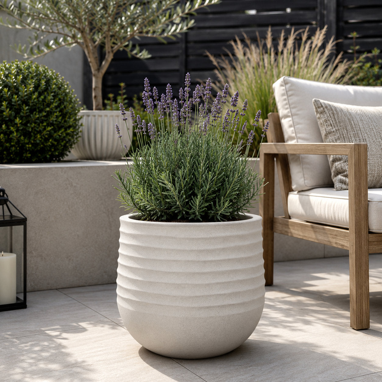 Oslo Beige Rippled Plant Pot 30 x 28cm, 16L