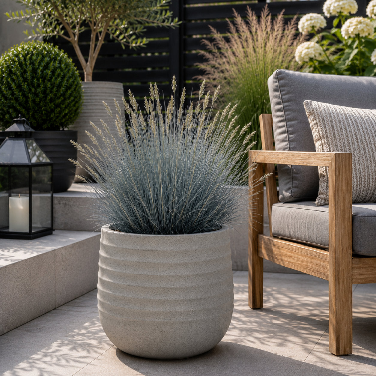Oslo Grey Rippled Plant Pot 30 x 28cm, 16L