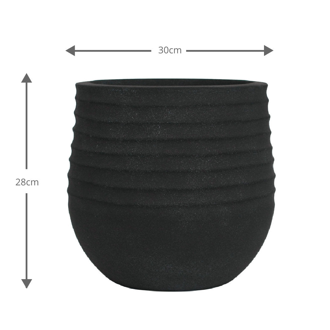 Oslo Black Rippled Plant Pot 30 x 28cm, 16L