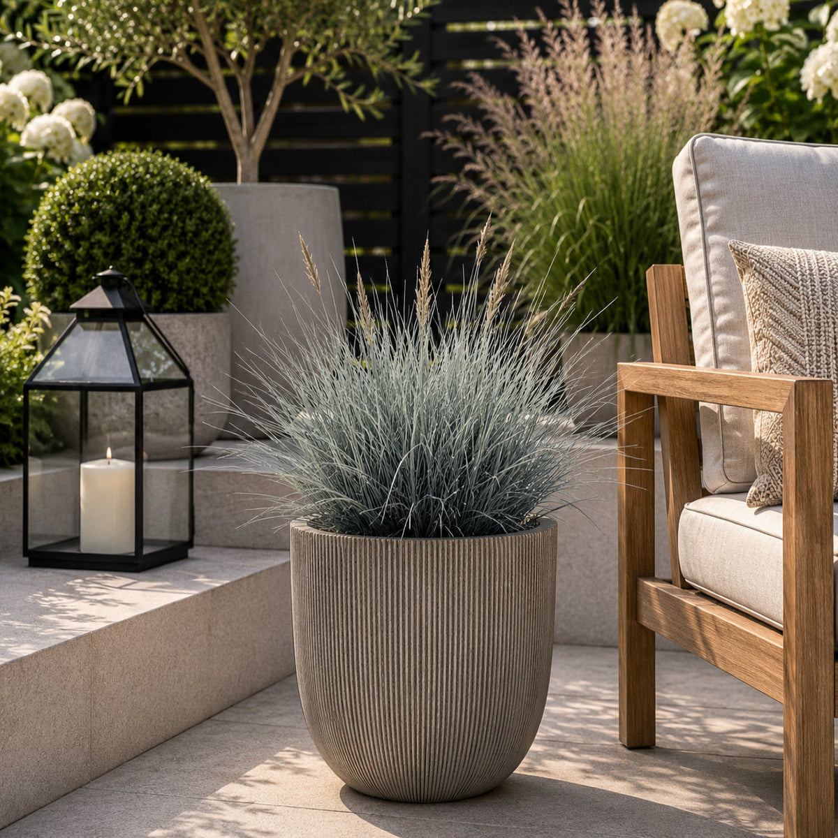 Milan Ruffled Plant Pot 31 x 31cm 17L - Sandstone Colour