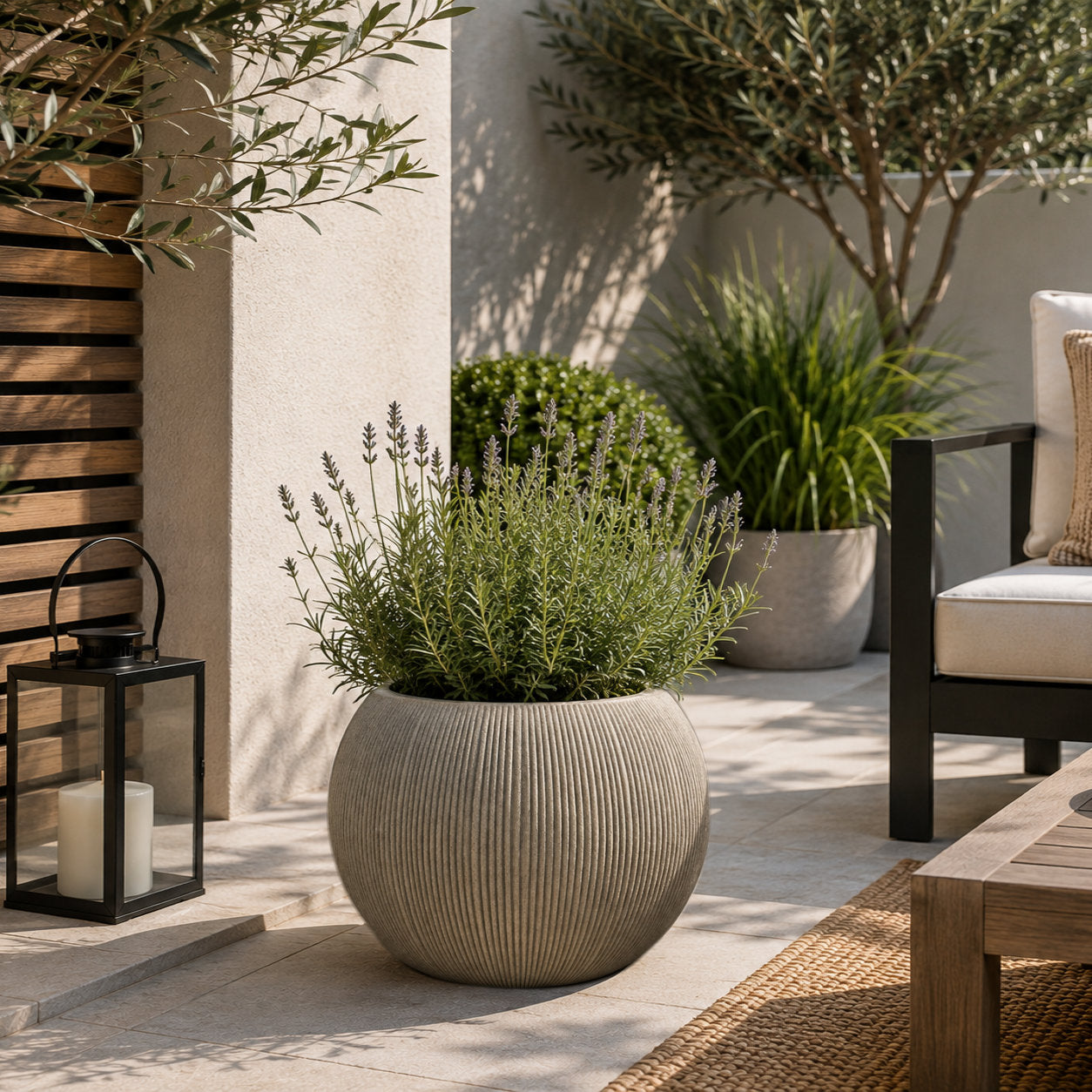 Milan Round Ruffled Plant Pot 37 x 30cm, 23L - Sandstone