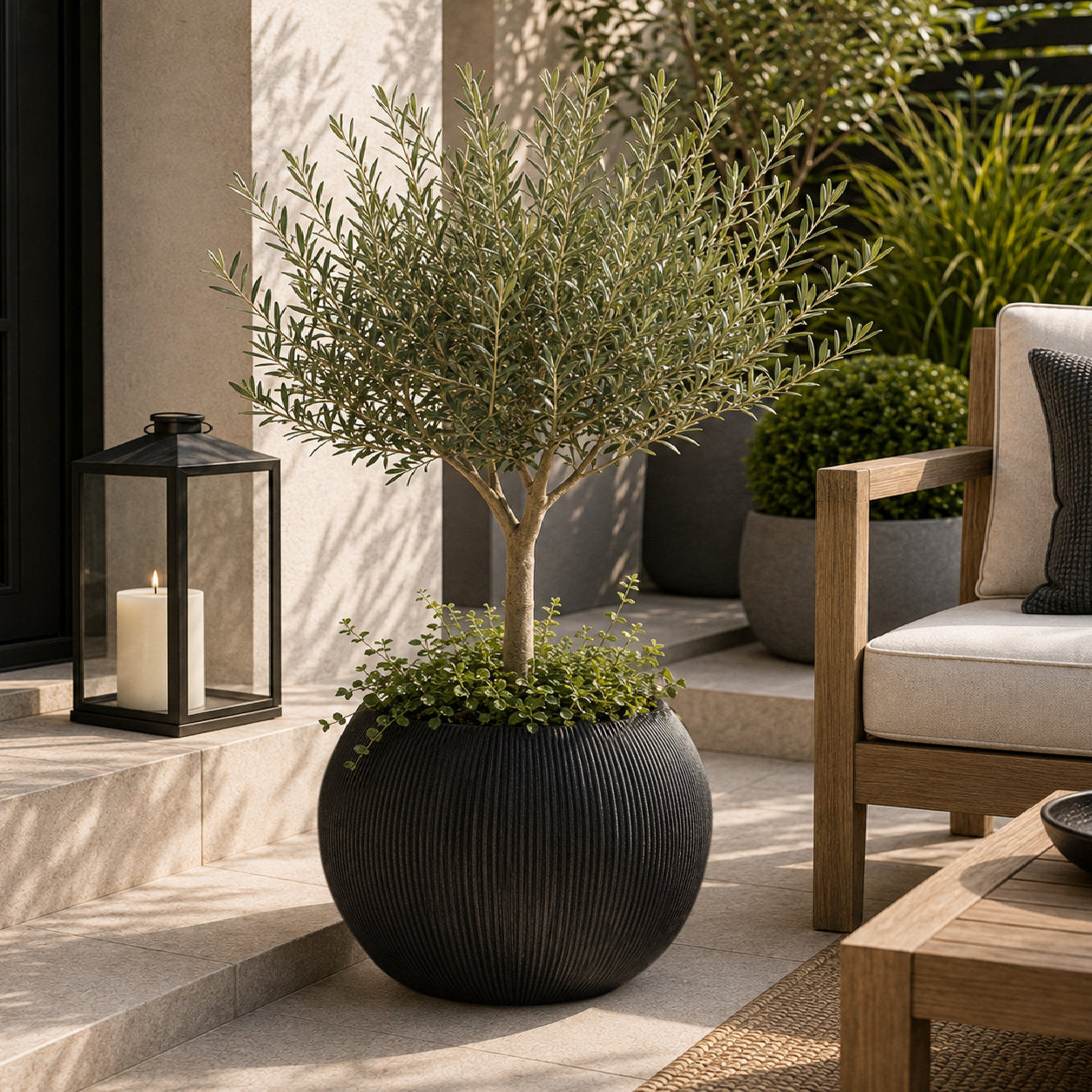 Milan Round Ruffled Plant Pot 37 x 30cm, 23L - Black
