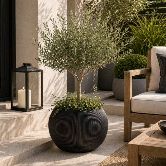 Milan Round Ruffled Plant Pot 37 x 30cm, 23L - Black