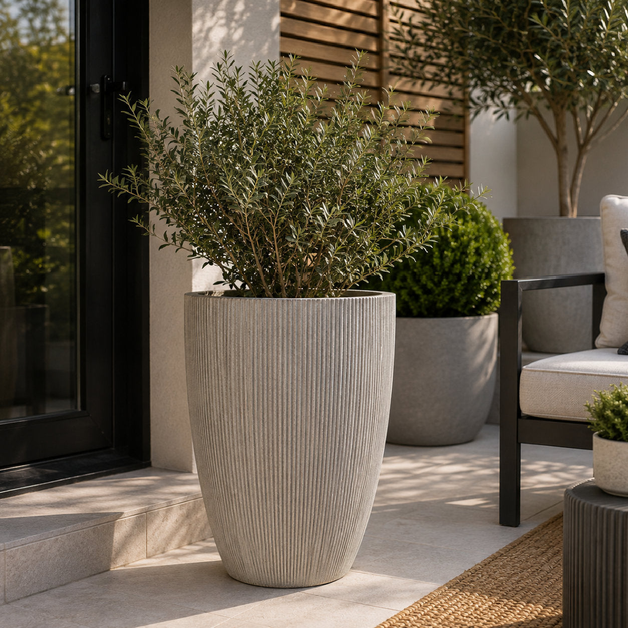 Milan Tall Ruffled Plant Pot 48cm x 37cm, 37L - Sandstone