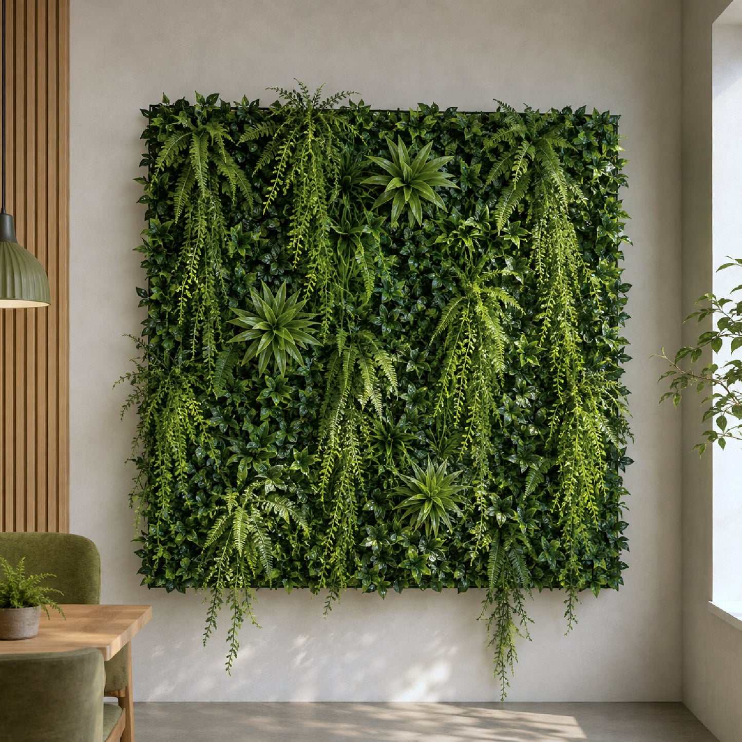 Artificial Hanging Woodland Fern Bush added to Green Wall