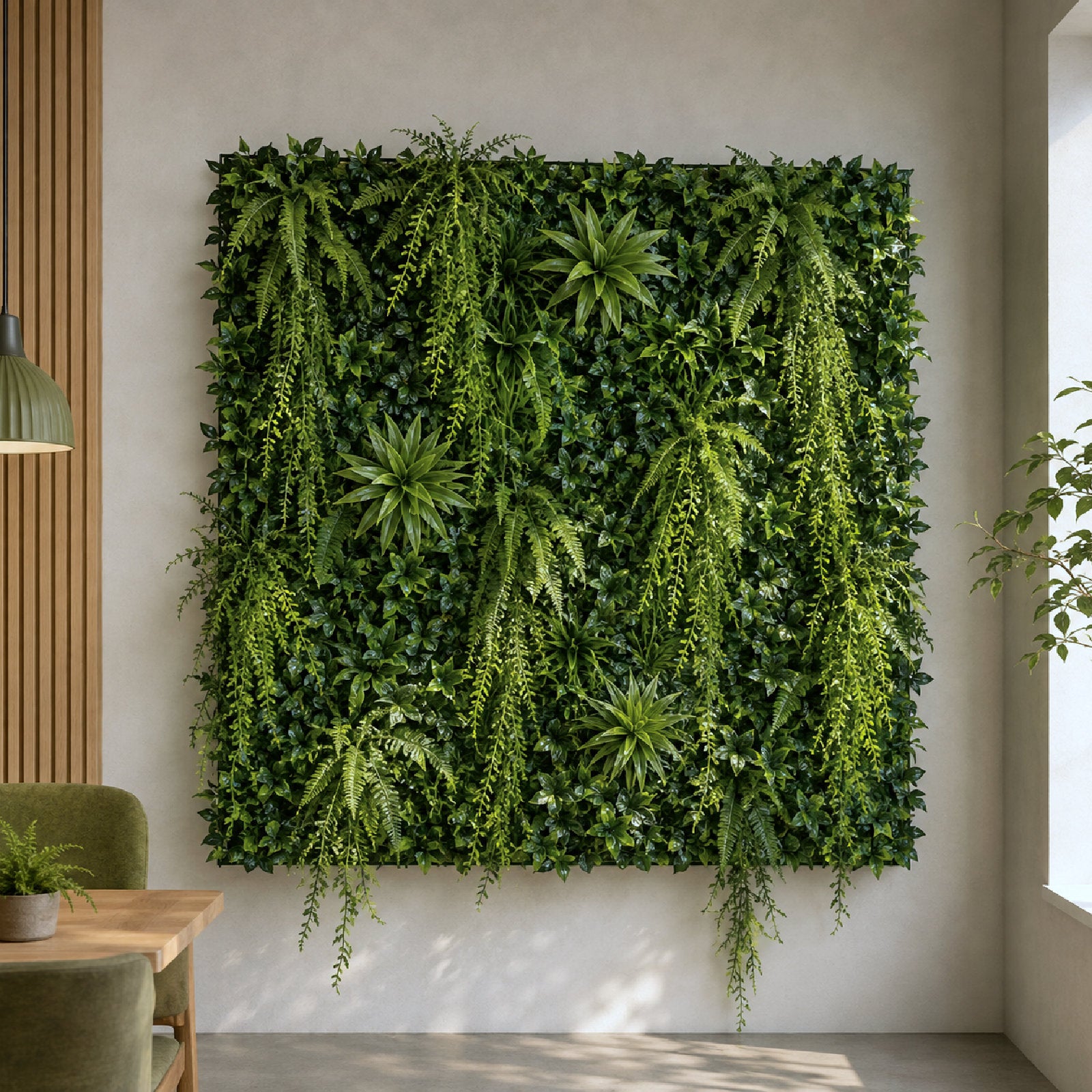 Artificial Hanging Woodland Fern Bush added to Green Wall