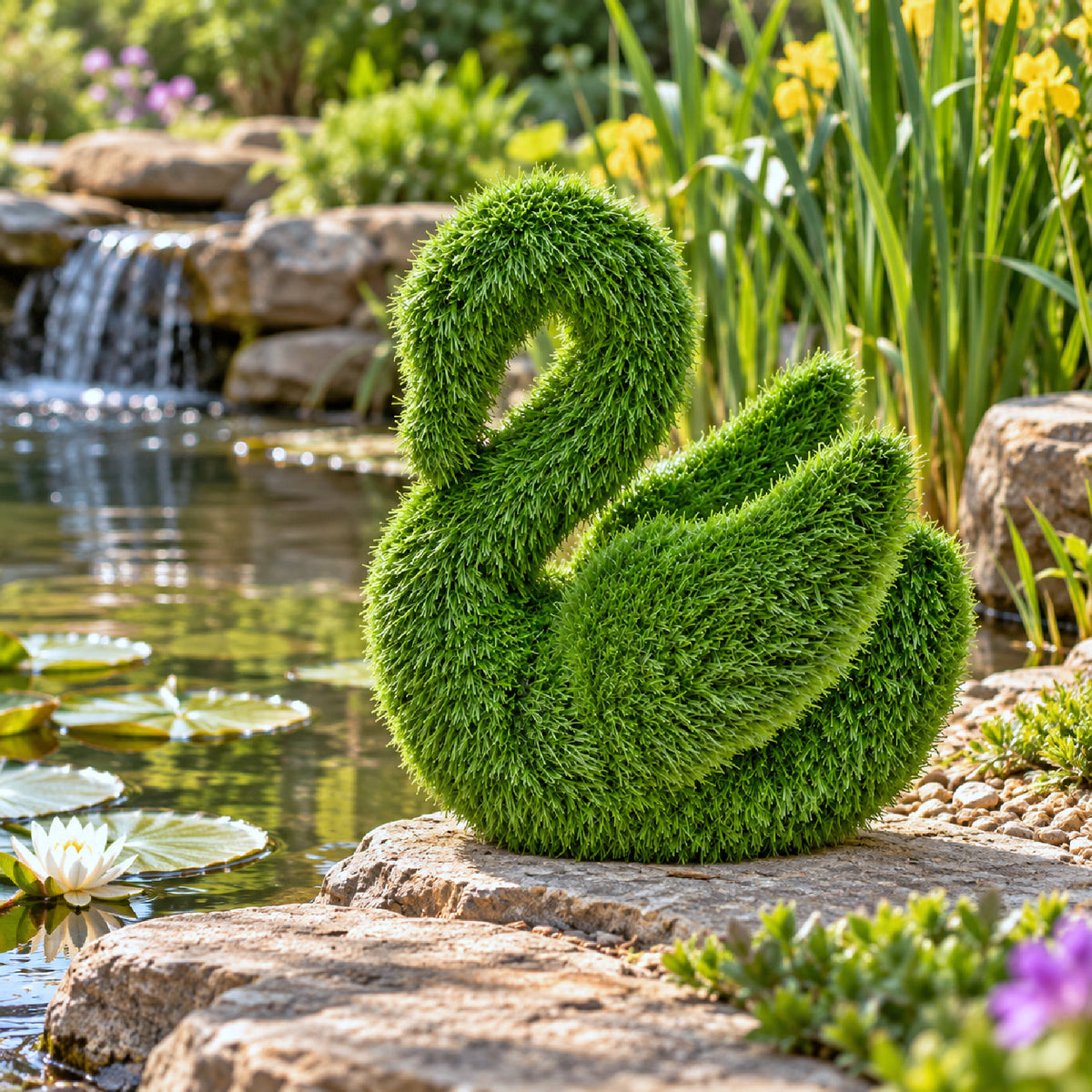 Artificial Grass Topiary Swan 45cm