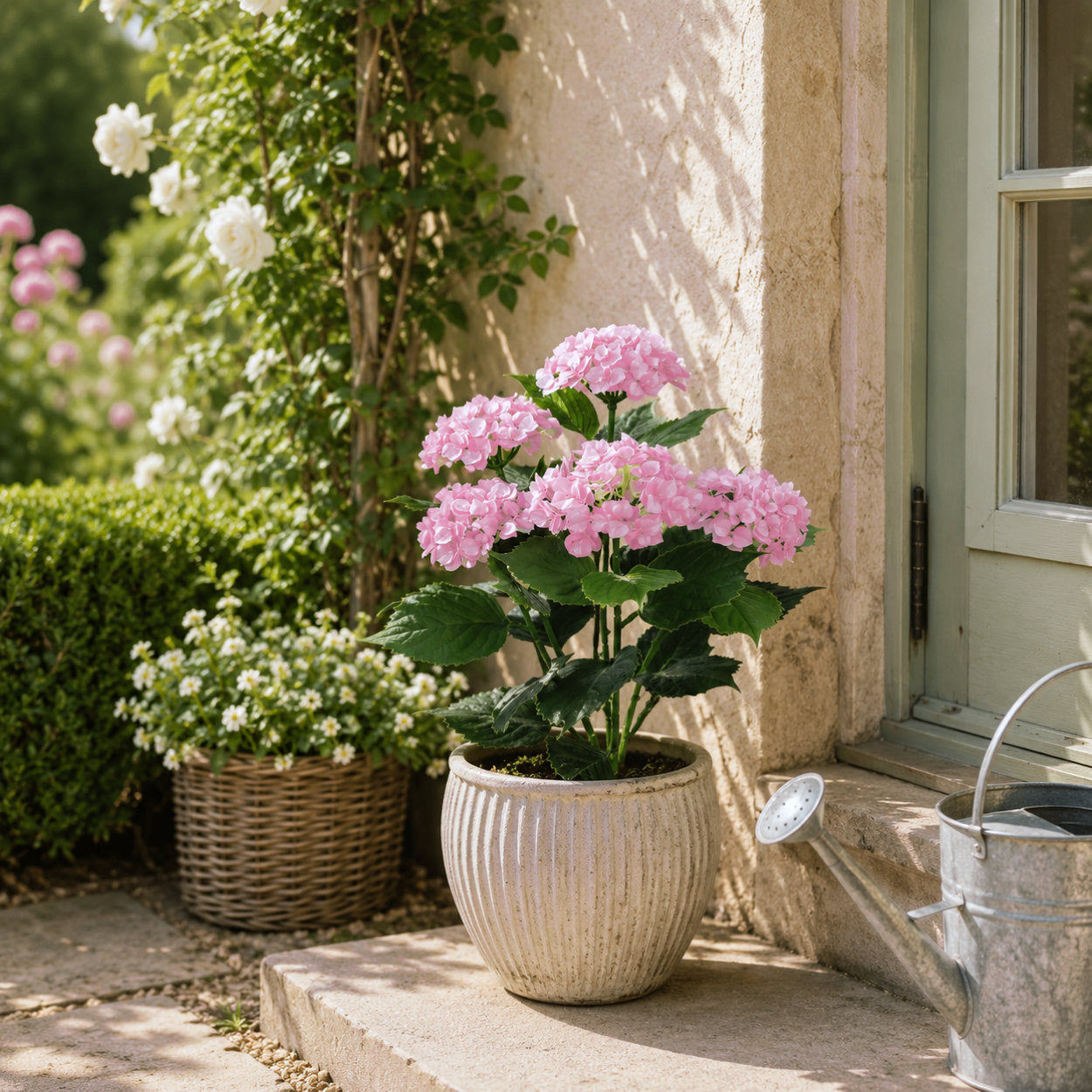 Artificial Hydrangea Bush Pink UV Protected - 60cm