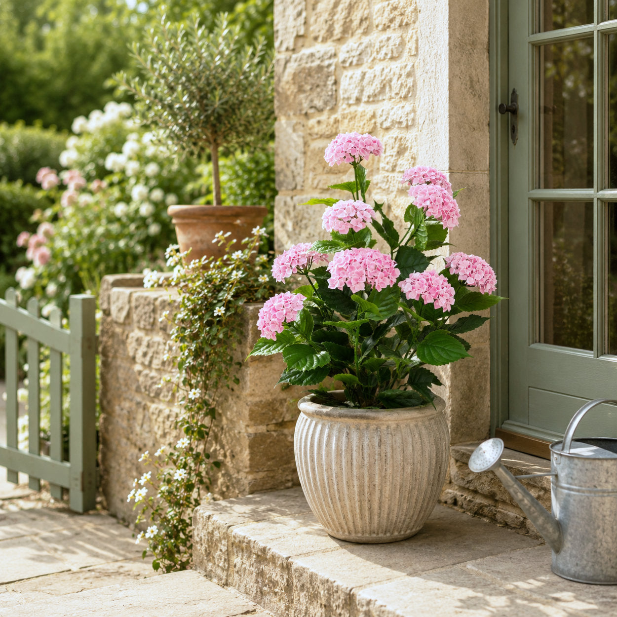 Artificial Hydrangea Bush Pink UV Protected - 90cm