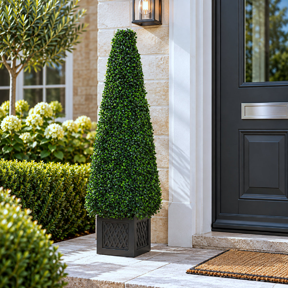 120cm Artificial Boxwood Obelisk Topiary Tree with Pot - UV Resistant