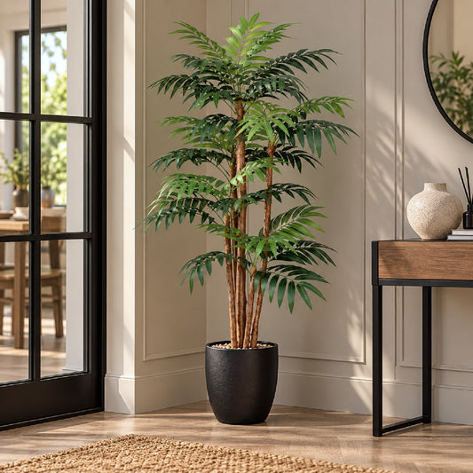 Artificial Palm Tree with Natural Wood Trunk - 140cm