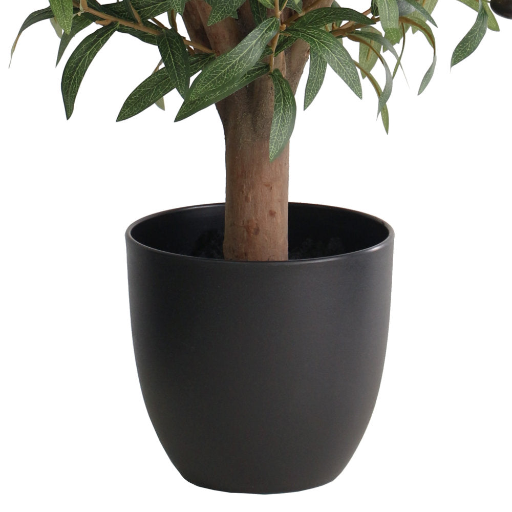 Artificial Olive Tree Natural Wood Trunk in Black Pot - 72cm