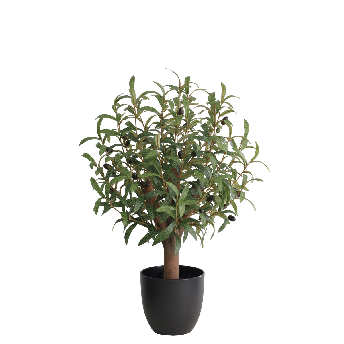 Artificial Olive Tree Natural Wood Trunk in Black Pot - 72cm