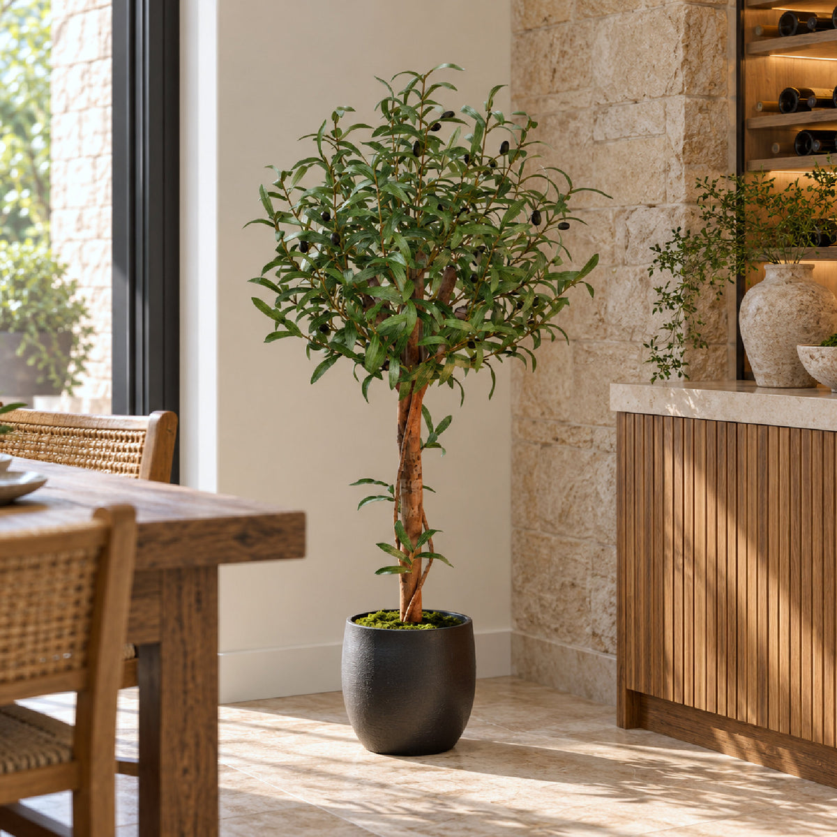 Artificial Olive Topiary Tree Natural Wood Trunk - 122cm