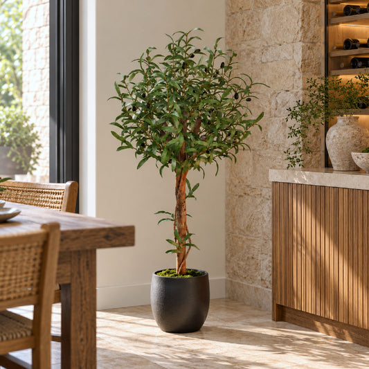 Artificial Olive Topiary Tree Natural Wood Trunk - 122cm