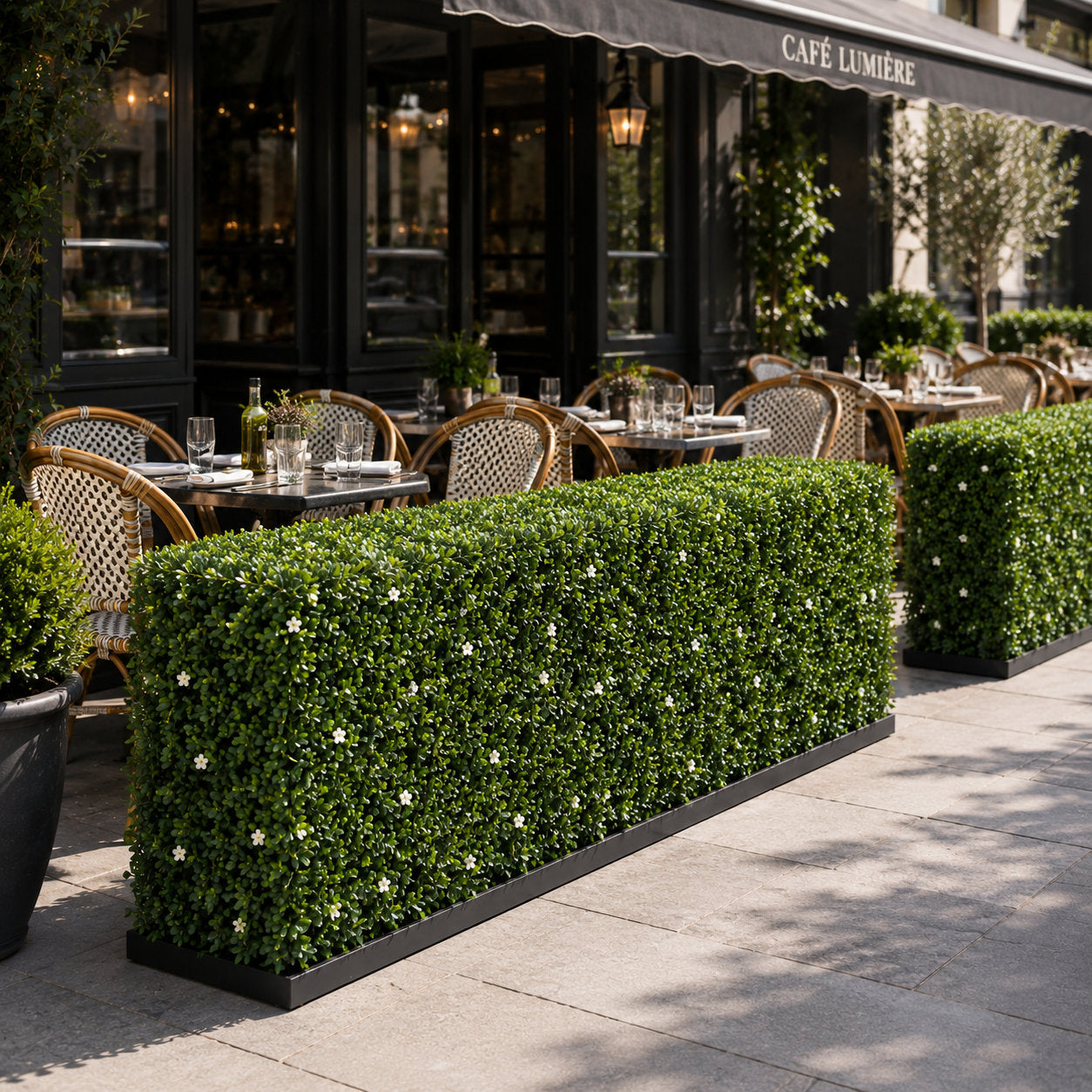 Premium Freestanding Artificial Boxwood & White Flower Hedge