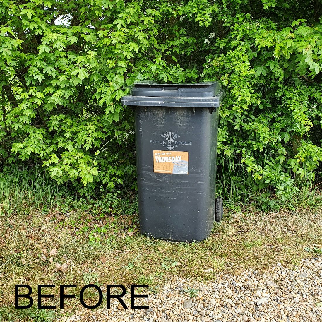  Refuse Bin before cover up with Artificial Maple Leaf on Expanding Willow Trellis